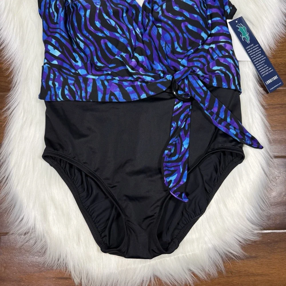 Longitude Women's Size 10 Painted‎ Safari Belted Surplice One Piece Swimsuit